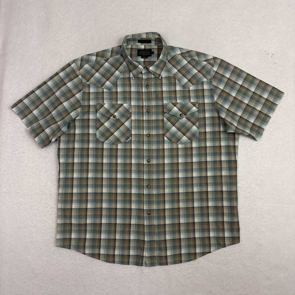Pendleton Frontier Shirt Men's XL Plaid Short Sleeve Pearl Snap Button Western
